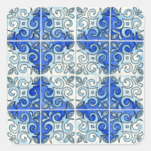 Design azul 2 do azulejo - redemoinhos adesivo quadrado