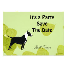 Design das folhas do verde do ~ de bull terrier convites personalizados