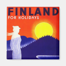 Design do poster de viagens de Finlandia do vintag Imã