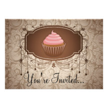 Design elegante do cupcake do damasco do Mocha do  Convite