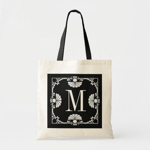 Design preto e branco Totebag da letra M do monogr Bolsa De Lona ...