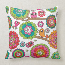 Design retro da flor do teste padrão do pássaro bo travesseiro