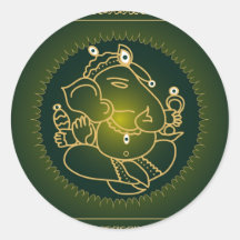 Deus Ganesha no verde - etiqueta Adesivo Redondo