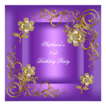 Diamante roxo do ouro do partido de aniversário de convite personalizado