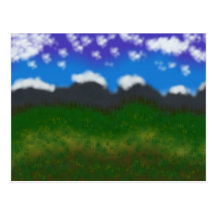 Digitas Painting_Field, montanhas, cartão do céu Cartao Postal