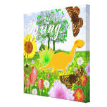 Dinossauro bonito em canvas da paisagem do primave impressão de canvas esticadas