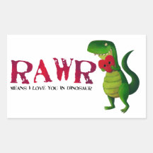 Dinossauro romântico de RAWR Adesivos Retangular