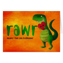 Dinossauro romântico de RAWR T-rex Cartões
