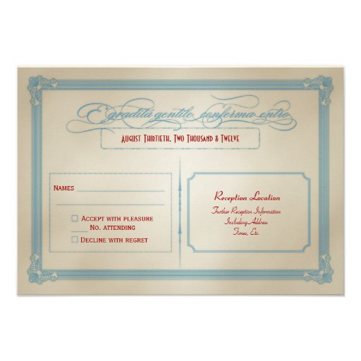 DIY branco & azul vermelho italiano que Wedding RS Convite Personalizados