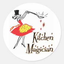 Dizer retro do cozinhar do mágico da cozinha adesivos em formato redondos