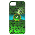 Do aqua FEMININO do verde do MONOGRAMA do DAMASCO  iPhone 5 Capas