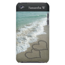 Dois corações da areia na praia, oceano romântico capa iPod touch Case-Mate