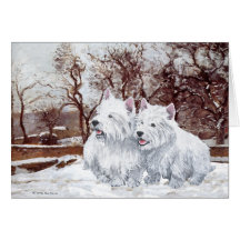 Dois Westies no inverno Cartão