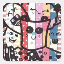 doodle colorido do kawaii adesivo quadrado