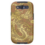 Dragão do ouro na textura de couro de Tan Capas Para Galaxy S3