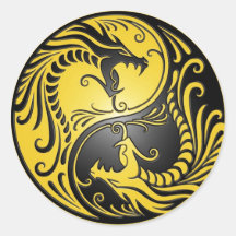 Dragões, amarelo e preto de Yin Yang Adesivos