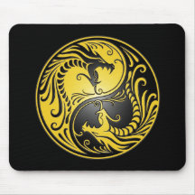 Dragões, amarelo e preto de Yin Yang Mouse Pad