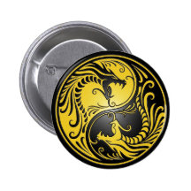 Dragões, amarelo e preto de Yin Yang Pins