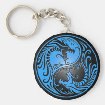 Dragões, azul e preto de Yin Yang Chaveiros