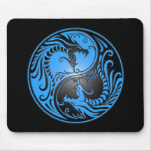 Dragões, azul e preto de Yin Yang Mouse Pad