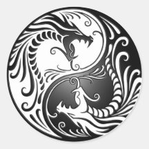 Dragões de Yin Yang Adesivos Redondos
