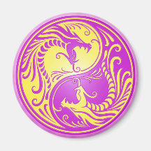 Dragões, roxo e amarelo de Yin Yang Imã De Refrigerador