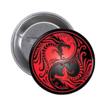 Dragões, vermelho e preto de Yin Yang Botons