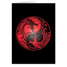Dragões, vermelho e preto de Yin Yang Cartoes