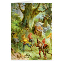 Duendes e gnomos na floresta mágica escura profund cartao