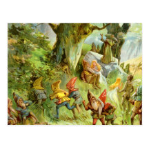 Duendes e gnomos na floresta mágica escura profund cartões postais
