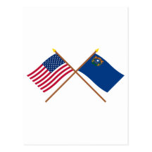 E.U. e bandeiras cruzadas Nevada Cartoes Postais