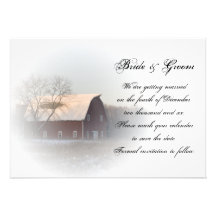 Economias cobertos de neve do casamento do celeiro convite personalizado