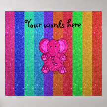 Elefante cor-de-rosa do brilho com listras do arco posters