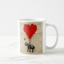 Elefante e balões dados forma coração caneca