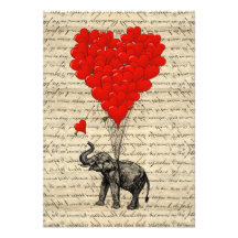 Elefante e balões dados forma coração convites