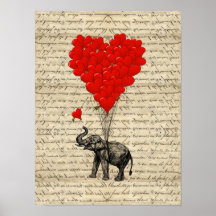 Elefante e balões dados forma coração posters