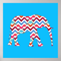 Elefante Funky de Chevron do ziguezague no azul da Posteres