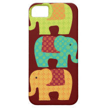 Elefantes étnicos com as flores no vermelho marrom capa iPhone 5 Case-Mate