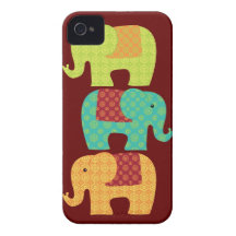 Elefantes étnicos com as flores no vermelho marrom capa iPhone 4 Case-Mate