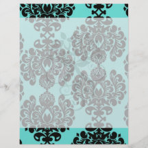 elegância preta do damasco no azul do aqua panfletos personalizado
