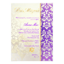 Elegante + Bastão à moda Mitzvah do damasco/azul d Convites Personalizado