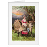 Empregada doméstica da leiteria e vacas, cartão