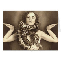 Encantador de cobra retro do secundário das mulher cartao