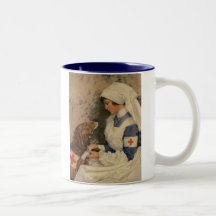 Enfermeira com golden retriever 1917 canecas