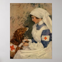 Enfermeira da guerra com golden retriever 1917 posteres