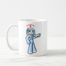 Enfermeira do Anime com o uniforme branco azul do  Canecas