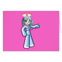 Enfermeira do Anime com o uniforme branco azul do  Cartão