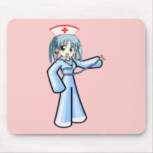 Enfermeira do Anime com o uniforme branco azul do  Mousepads