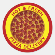 Entrega quente & fresca da pizza adesivos em formato redondos