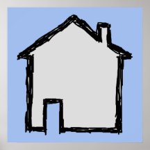 Esboço da casa. Preto e azul Posteres